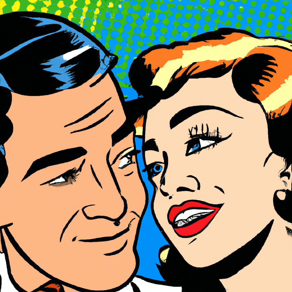 pop art love romance colorful 2d 60s retro dating couple "one image" cheerful
