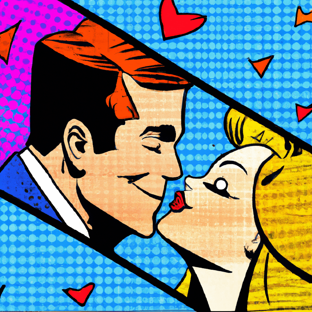 pop art love romance colorful 2d 60s retro dating couple "one image"