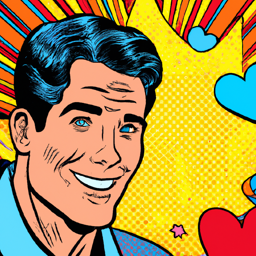 pop art love romance colorful 2d 60s retro dating "one image" cheerful attractive man